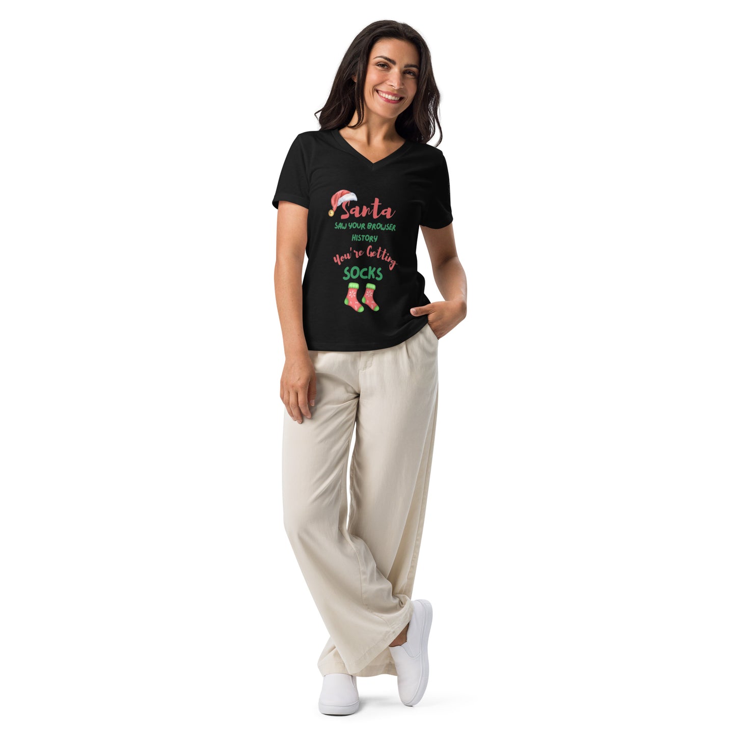 Women’s Relaxed V-Neck T-Shirt - Santa